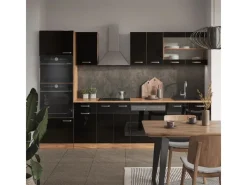 Vicco R-Line Küchenzeile /Goldkraft Eiche 300 cm mit HochschrankAP Anthrazit ohne E-Geräte< Einbauküchen