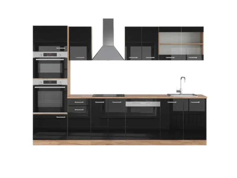 Einbauküchen<Vicco R-Line Küchenzeile /Goldkraft Eiche 300 cm mit HochschrankAP Eiche ohne E-Geräte