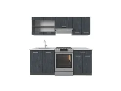 Vicco R-Line Küchenzeile Schwarz Beton/Anthrazit 200 cm AP Marmor ohne E-Geräte< Einbauküchen