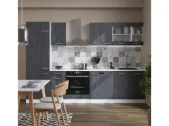 Vicco R-Line Küchenzeile Schwarz Beton/Weiß 300 cm AP Marmor ohne E-Geräte< Küchenschränke|Einbauküchen