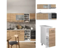 Herde|Einbauküchen<Vicco R-Line Küchenzeile Sonoma/Weiß 240 cm ohne Arbeitsplatte ohne E-Geräte