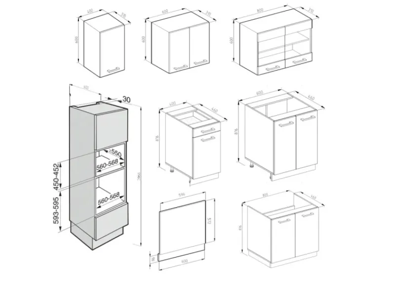 Vicco R-Line Küchenzeile Sonoma/Weiß 300 cm mit HochschrankAP Eiche ohne E-Geräte< Einbauküchen