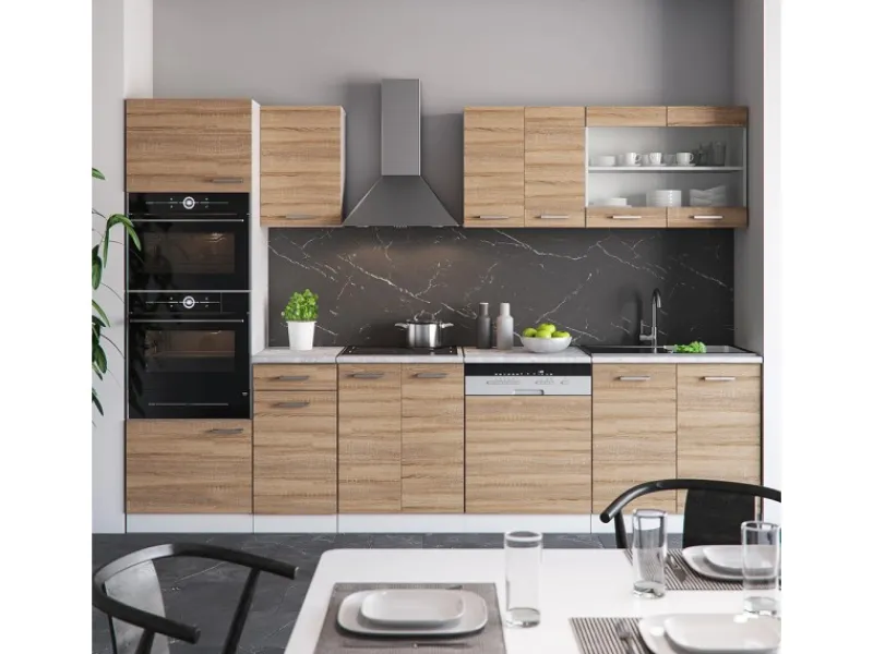 Vicco R-Line Küchenzeile Sonoma/Weiß 300 cm mit HochschrankAP Eiche ohne E-Geräte< Einbauküchen