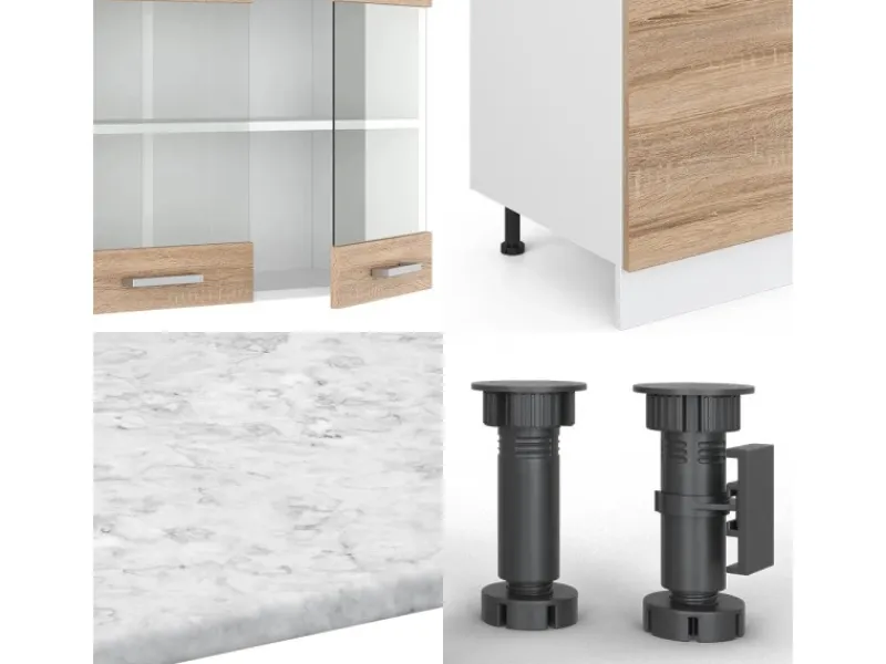 Vicco R-Line Küchenzeile Sonoma/Weiß 300 cm mit HochschrankAP Eiche ohne E-Geräte< Einbauküchen