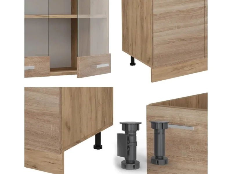Vicco R-Line Küchenzeile Sonoma/Goldkraft Eiche 300 cm mit HochschrankAP Eiche ohne E-Geräte< Zubehör Für Küchenarmatur
