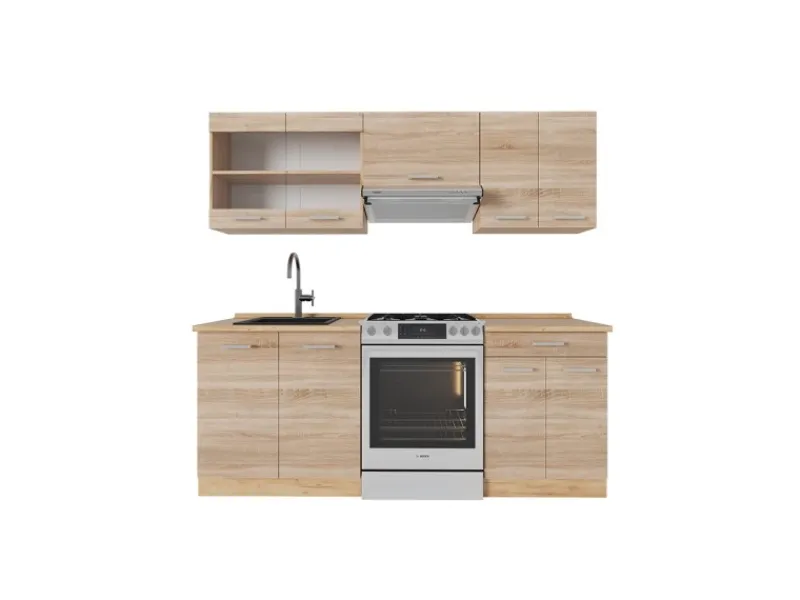 Vicco R-Line Küchenzeile Sonoma/Goldkraft Eiche 200 cm AP Eiche ohne E-Geräte< Pantryküchen