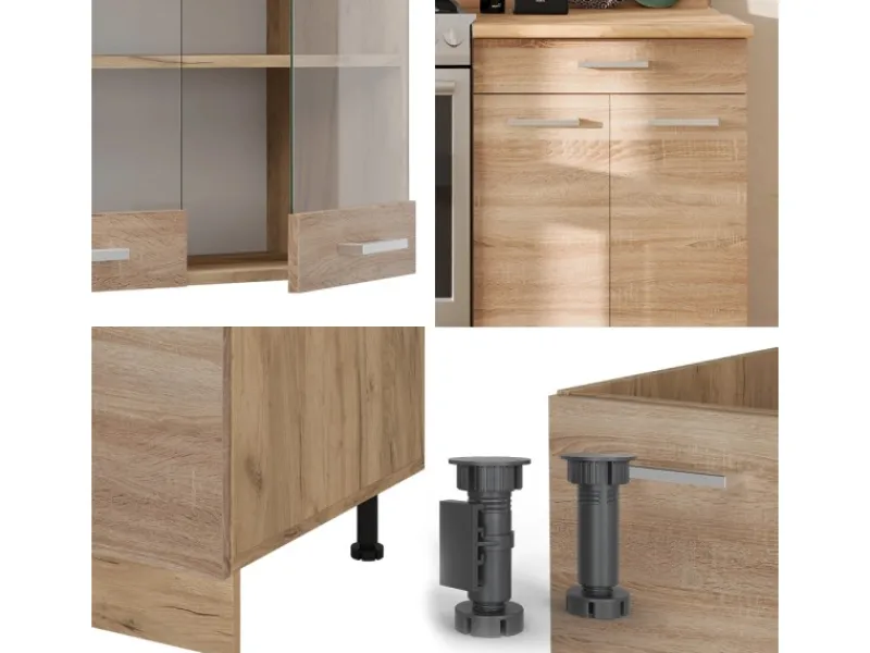 Vicco R-Line Küchenzeile Sonoma/Goldkraft Eiche 200 cm AP Eiche ohne E-Geräte< Pantryküchen