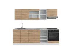 Einbauküchen<Vicco R-Line Küchenzeile Sonoma/Weiß 240 cm AP Marmor ohne E-Geräte