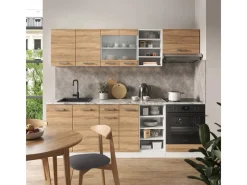 Einbauküchen<Vicco R-Line Küchenzeile Sonoma/Weiß 240 cm AP Marmor ohne E-Geräte