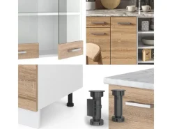 Einbauküchen<Vicco R-Line Küchenzeile Sonoma/Weiß 240 cm AP Marmor ohne E-Geräte