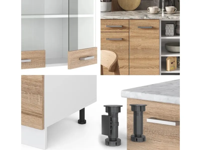 Einbauküchen<Vicco R-Line Küchenzeile Sonoma/Weiß 240 cm AP Marmor ohne E-Geräte