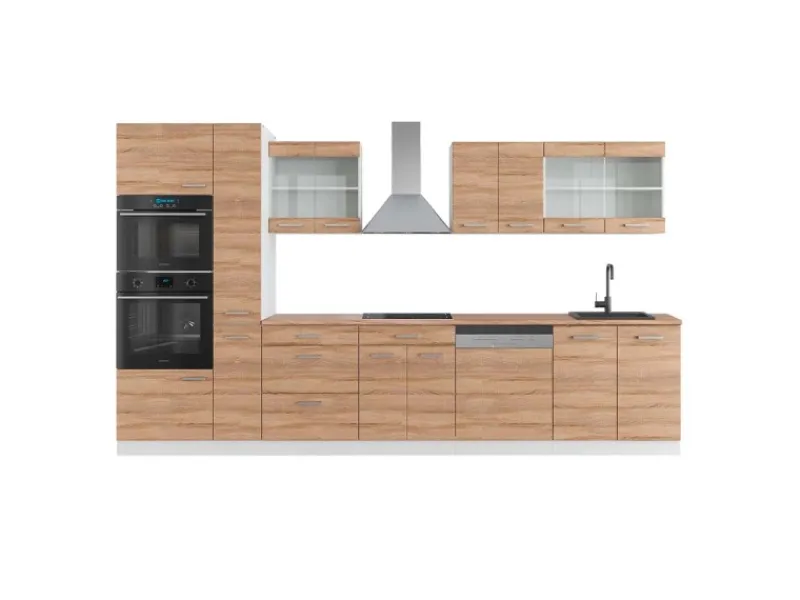 Kühlschränke<Vicco R-Line Küchenzeile Sonoma/Weiß 350 cm mit HochschrankAP Eiche ohne E-Geräte