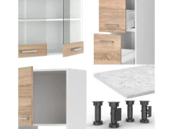 Kühlschränke<Vicco R-Line Küchenzeile Sonoma/Weiß 350 cm mit HochschrankAP Eiche ohne E-Geräte