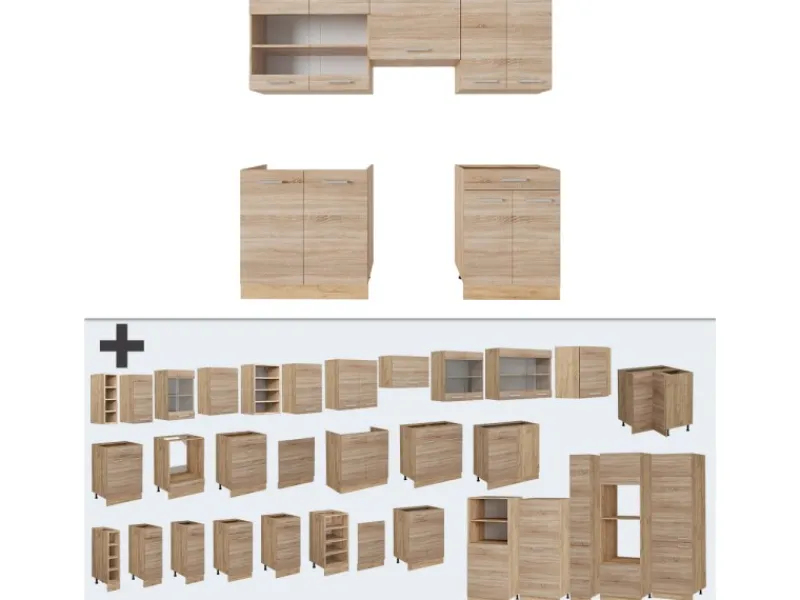 Vicco R-Line Küchenzeile Sonoma/Goldkraft Eiche 200 cm ohne Arbeitsplatte ohne E-Geräte< Einbauküchen