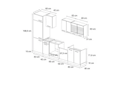 Vicco R-Line Küchenzeile Sonoma/Goldkraft Eiche 300 cm ohne Arbeitsplatte ohne E-Geräte< Kochfelder|Kühlschränke