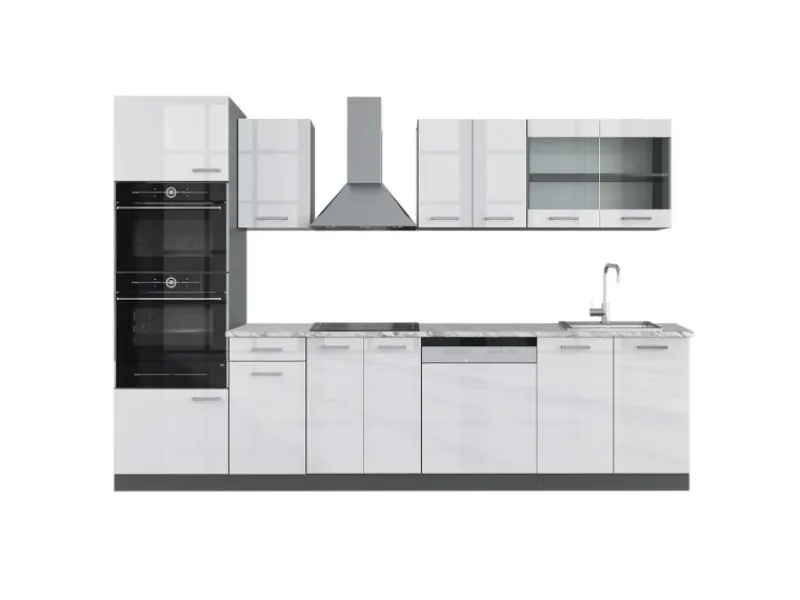 Vicco R-Line Küchenzeile /Anthrazit 300 cm mit HochschrankAP Marmor ohne E-Geräte< Einbauküchen