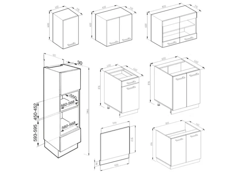 Vicco R-Line Küchenzeile /Anthrazit 300 cm mit HochschrankAP Marmor ohne E-Geräte< Einbauküchen