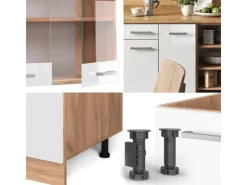 Vicco R-Line Küchenzeile Weiß Hochglanz/Goldkraft Eiche 240 cm ohne Arbeitsplatte ohne E-Geräte< Einbauküchen