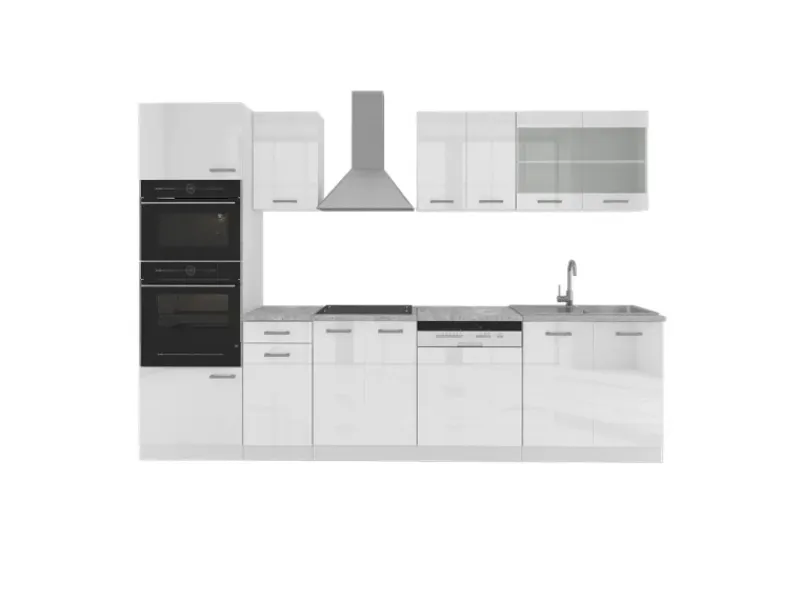 Hot Vicco R-Line Küchenzeile 300 cm mit HochschrankAP Marmor ohne E-Geräte Weiß