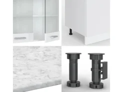Hot Vicco R-Line Küchenzeile 300 cm mit HochschrankAP Marmor ohne E-Geräte Weiß