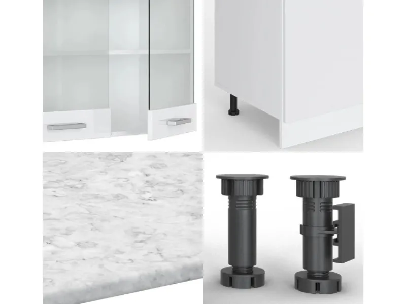 Hot Vicco R-Line Küchenzeile 300 cm mit HochschrankAP Marmor ohne E-Geräte Weiß