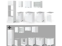 Hot Vicco R-Line Küchenzeile 300 cm mit HochschrankAP Marmor ohne E-Geräte Weiß