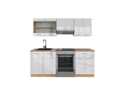 Sale Vicco R-Line Küchenzeile Weiß Hochglanz/Goldkraft Eiche 200 cm ohne Arbeitsplatte ohne E-Geräte Hochglanz Weiß
