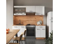 Sale Vicco R-Line Küchenzeile Weiß Hochglanz/Goldkraft Eiche 200 cm ohne Arbeitsplatte ohne E-Geräte Hochglanz Weiß