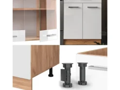 Sale Vicco R-Line Küchenzeile Weiß Hochglanz/Goldkraft Eiche 200 cm ohne Arbeitsplatte ohne E-Geräte Hochglanz Weiß
