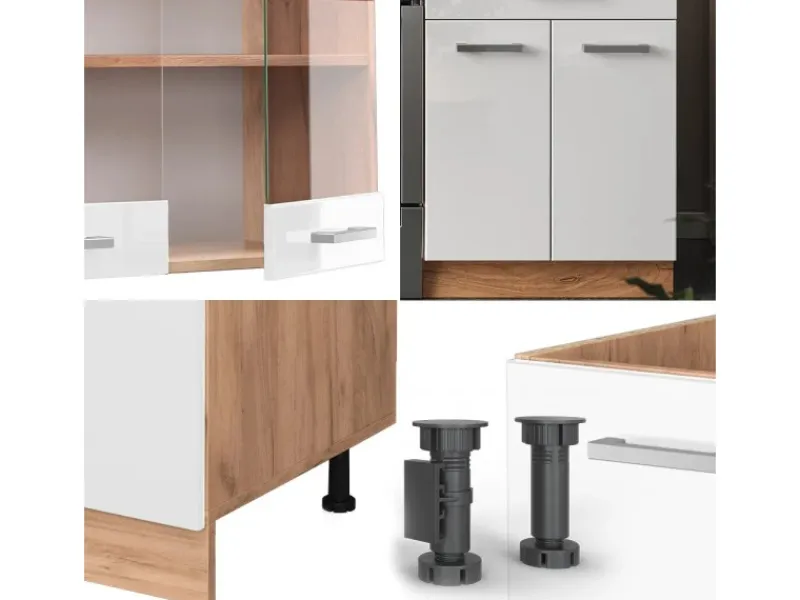 Sale Vicco R-Line Küchenzeile Weiß Hochglanz/Goldkraft Eiche 200 cm ohne Arbeitsplatte ohne E-Geräte Hochglanz Weiß