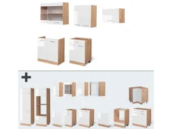 Sale Vicco R-Line Küchenzeile Weiß Hochglanz/Goldkraft Eiche 200 cm ohne Arbeitsplatte ohne E-Geräte Hochglanz Weiß