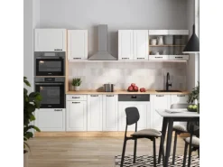 Discount Vicco R-Line Küchenzeile Weiß Landhaus/Goldkraft Eiche 300 cm mit HochschrankAP Anthrazit ohne E-Geräte Weiß Struktur