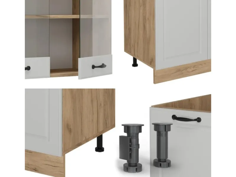 Discount Vicco R-Line Küchenzeile Weiß Landhaus/Goldkraft Eiche 300 cm mit HochschrankAP Anthrazit ohne E-Geräte Weiß Struktur