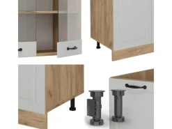 Einbauküchen<Vicco R-Line Küchenzeile Weiß Landhaus/Goldkraft Eiche 300 cm mit HochschrankAP Eiche ohne E-Geräte