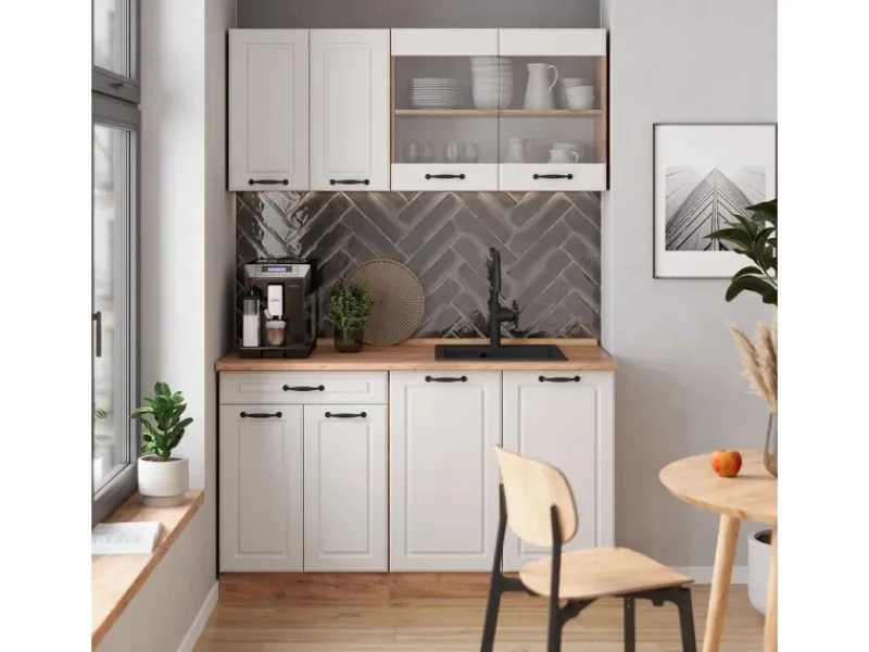 Hot Vicco R-Line Küchenzeile Weiß Landhaus/Goldkraft Eiche 140 cm AP Eiche ohne E-Geräte Weiß Struktur