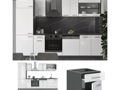 Küchenschränke<Vicco R-Line Küchenzeile /Anthrazit 300 cm AP Marmor ohne E-Geräte