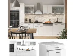 Vicco R-Line Küchenzeile Hochglanz/ 350 cm mit HochschrankAP Eiche ohne E-Geräte< Einbauküchen