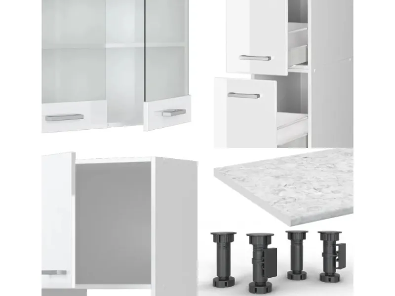 Vicco R-Line Küchenzeile Hochglanz/ 350 cm mit HochschrankAP Eiche ohne E-Geräte< Einbauküchen