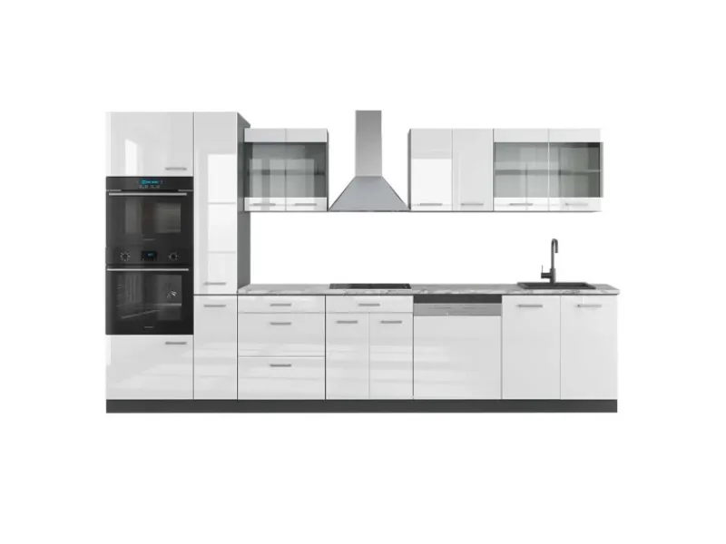 Vicco R-Line Küchenzeile /Anthrazit 350 cm mit HochschrankAP Marmor ohne E-Geräte< Einbauküchen