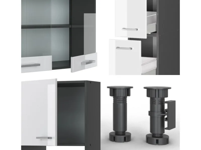 Vicco R-Line Küchenzeile /Anthrazit 350 cm mit HochschrankAP Marmor ohne E-Geräte< Einbauküchen