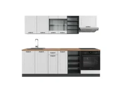 Online Vicco R-Line Küchenzeile Weiß Landhaus/Anthrazit 240 cm AP Eiche ohne E-Geräte Weiß Strukturiert