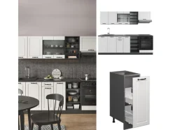 Online Vicco R-Line Küchenzeile Weiß Landhaus/Anthrazit 240 cm AP Eiche ohne E-Geräte Weiß Strukturiert