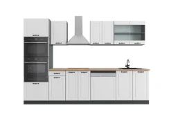 Best Vicco R-Line Küchenzeile Weiß Landhaus/Anthrazit 300 cm mit HochschrankAP Eiche ohne E-Geräte Weiß Strukturiert