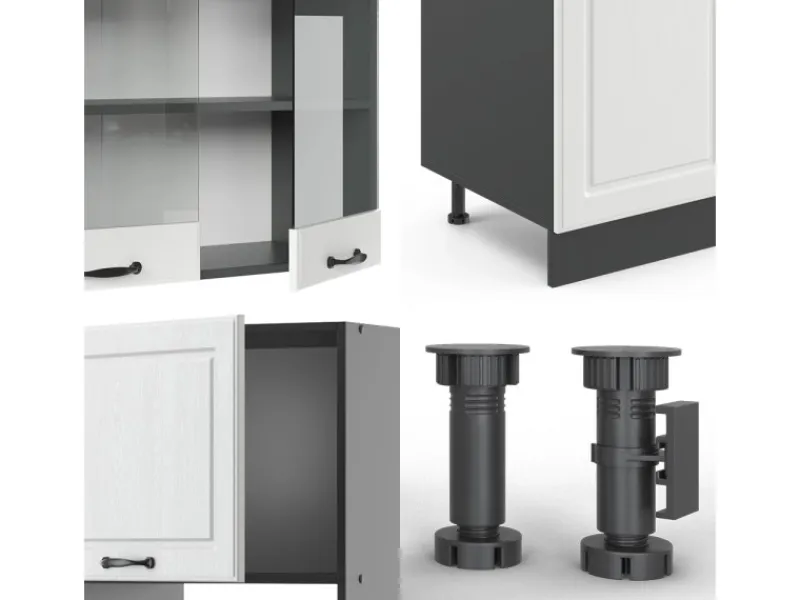 Best Vicco R-Line Küchenzeile Weiß Landhaus/Anthrazit 300 cm mit HochschrankAP Eiche ohne E-Geräte Weiß Strukturiert