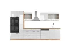 Online Vicco R-Line Küchenzeile Weiß Hochglanz/Goldkraft Eiche 350 cm mit HochschrankAP Eiche ohne E-Geräte Hochglanz Weiß