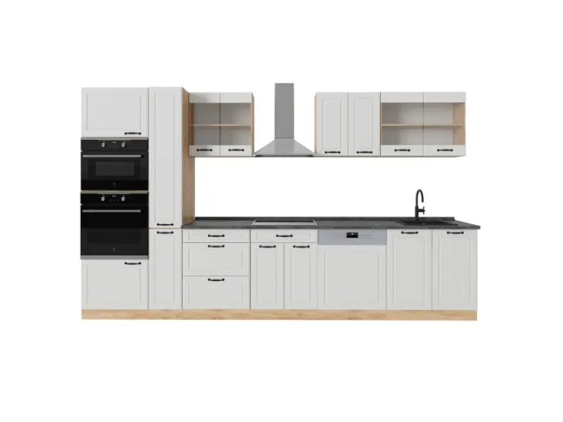 Einbauküchen<Vicco R-Line Küchenzeile Weiß Landhaus/Goldkraft Eiche 350 cm AP Anthrazit ohne E-Geräte