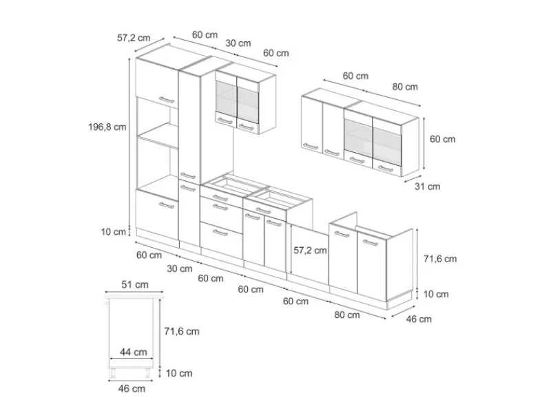 Einbauküchen<Vicco R-Line Küchenzeile Weiß Landhaus/Goldkraft Eiche 350 cm AP Anthrazit ohne E-Geräte