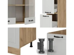 Einbauküchen<Vicco R-Line Küchenzeile Weiß Landhaus/Goldkraft Eiche 350 cm AP Anthrazit ohne E-Geräte