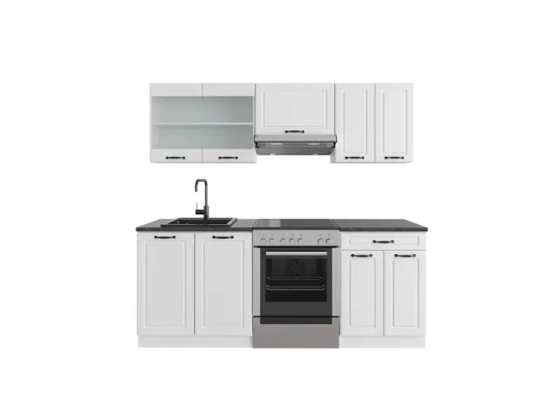 Vicco R-Line Küchenzeile Weiß Landhaus/Weiß 200 cm AP Anthrazit ohne E-Geräte< Einbauküchen