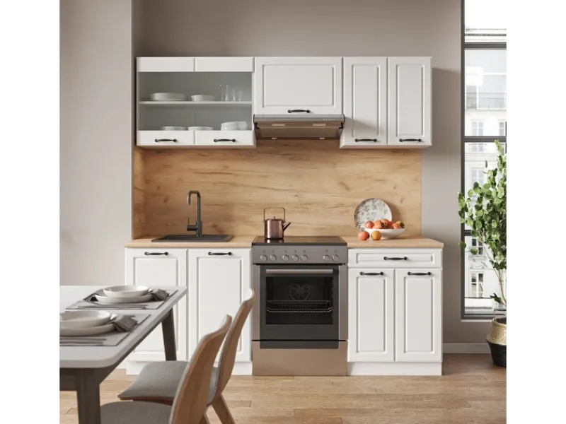 Vicco R-Line Küchenzeile Weiß Landhaus/Weiß 200 cm AP Anthrazit ohne E-Geräte< Einbauküchen